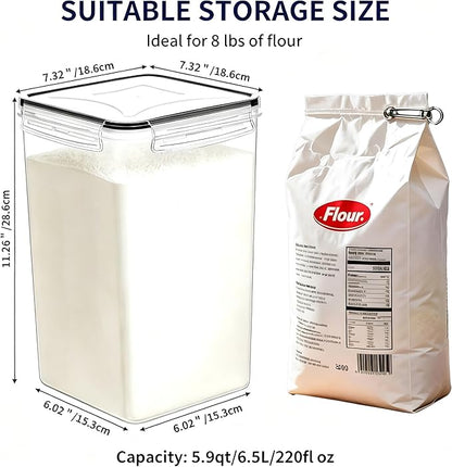 2 Pieces 6.5L / 220 oz Large Food Storage Containers, BPA Free Plastic Airtight Canisters for Flour, Sugar, Baking Supplies, Rice with Lids, Measuring Cups and Labels, Black
