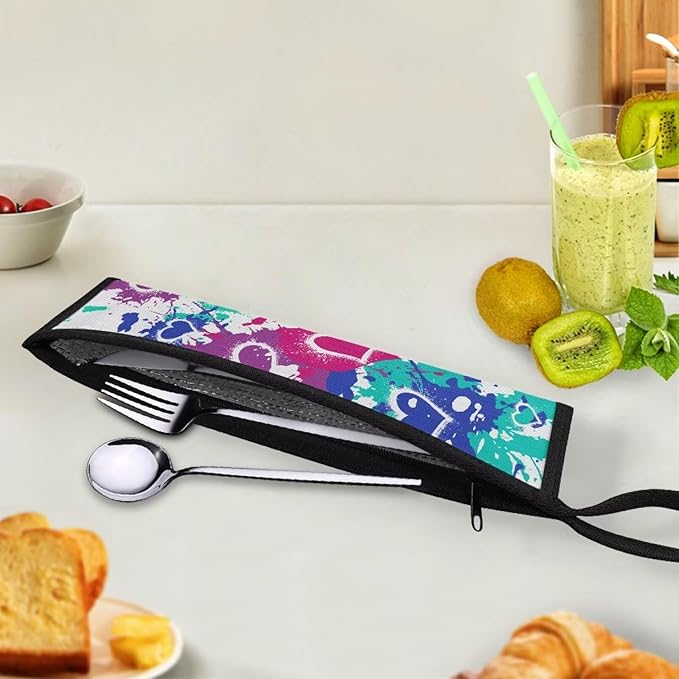 COEQINE Travel Silverware Case Lovely Heart Travel Utensil Carrying Case With Handles Leafproof Lightweight Flatware Organzier For Travel Washable Machine Doodle