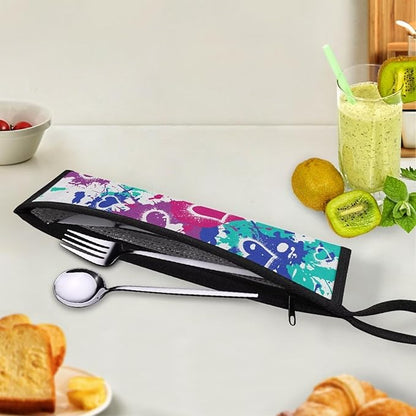 COEQINE Travel Silverware Case Lovely Heart Travel Utensil Carrying Case With Handles Leafproof Lightweight Flatware Organzier For Travel Washable Machine Doodle