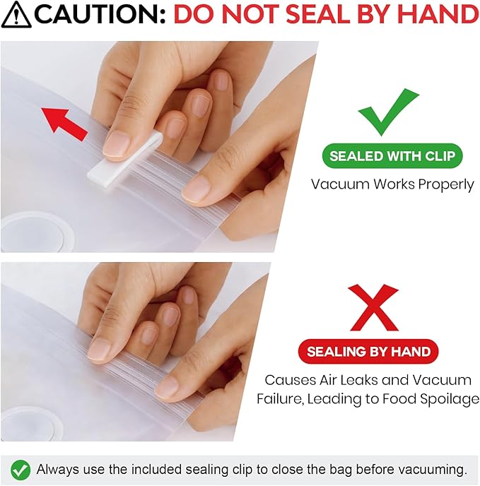 Reusable Vacuum Sealer Bags for Food: 20Pcs (10.24 * 11.02in) BPA-Free Vacuum Seal Bags & 5 Seal Clips, Plastic Clear Freezer Safe Vacuum Food Storage Bags, Microwaveable Zipper Bags for Kitchen