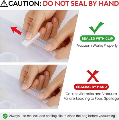 Reusable Vacuum Sealer Bags for Food: 20Pcs (10.24 * 11.02in) BPA-Free Vacuum Seal Bags & 5 Seal Clips, Plastic Clear Freezer Safe Vacuum Food Storage Bags, Microwaveable Zipper Bags for Kitchen