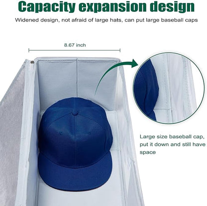 Veki Hat Organizer for Baseball Caps, Stackable Hat Storage Box, Large Capacity to Store 17 Hats, With Clear Window, Anti-Collapse, for Newsboy Cap, Baseball Cap, Hats Box Closet Storage (Grey)