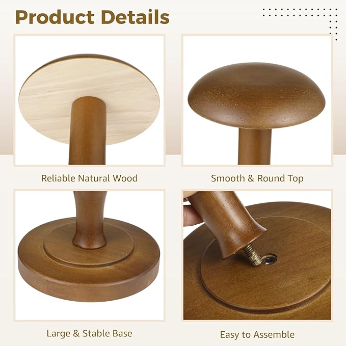 Vintage Wooden Hat Rack Stand, Vintage Rustic Brown Hat Rack Display Stand, Tabletop Cap Hats Rack Organizer with Wig Holder Display for Closet, Home Decor Display
