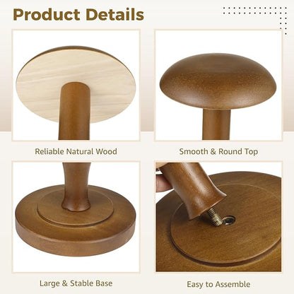 Vintage Wooden Hat Rack Stand, Vintage Rustic Brown Hat Rack Display Stand, Tabletop Cap Hats Rack Organizer with Wig Holder Display for Closet, Home Decor Display