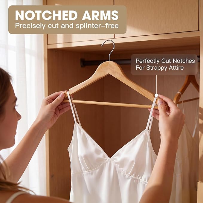 Wooden Hangers 30 Pack Solid Wood Hangers,Heavy Duty Coat Hangers for Closet, Wooden Clothes Hangers for Suits, Shirts, Pants, Jackets(Natural)