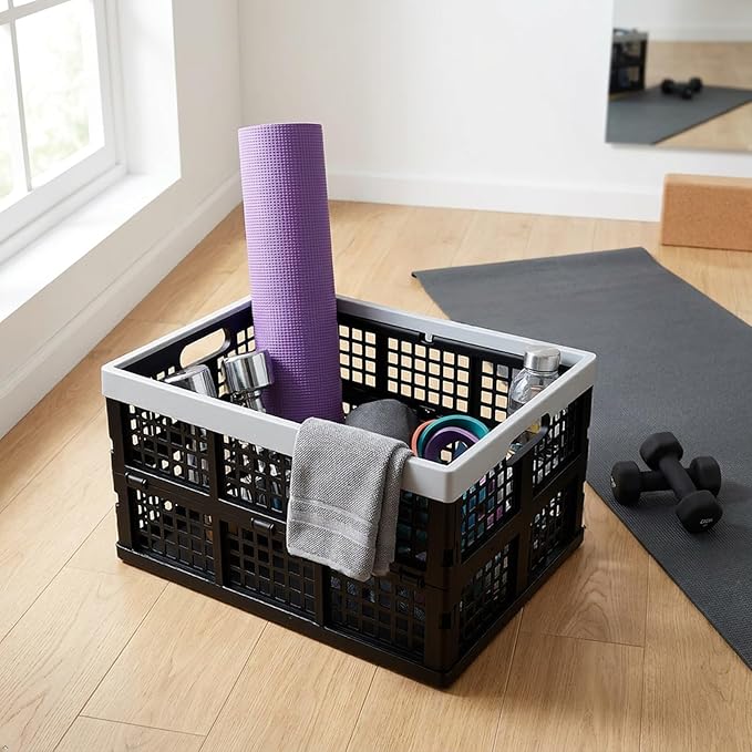 Kekow 30 L Black Plastic Collapsible Storage Basket, 3-Pack Folding Crates Storage