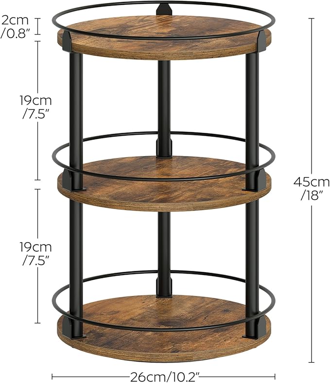 YATINEY 3-Tier Lazy Susan Organizer, Rotating Spice Rack, Spinning Organizer, Industrial Turntable Spice Rack Organizer for Cabinet, Kitchen Countertop, Pantry, Rustic Brown and Black SR23BR