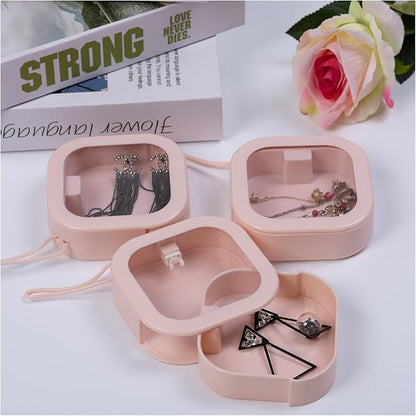 3 Pcs 3.74 * 3.74 * 1.18 in Pink Portable Hair Tie Organizer, Travel Hair Accessories Organizer Storage Boxes Portable Holder, Bathroom Cotton Swab Dispenser for Women/Mom