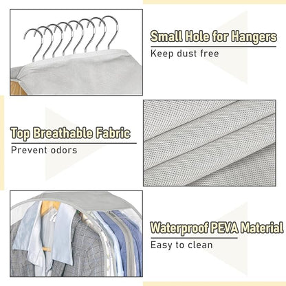 MISSLO 10" Gusseted Garment Bags for Hanging Clothes 32" Suit Bags for Closet Storage Clothing Covers for Shirts, Coats, 3 Packs, Grey