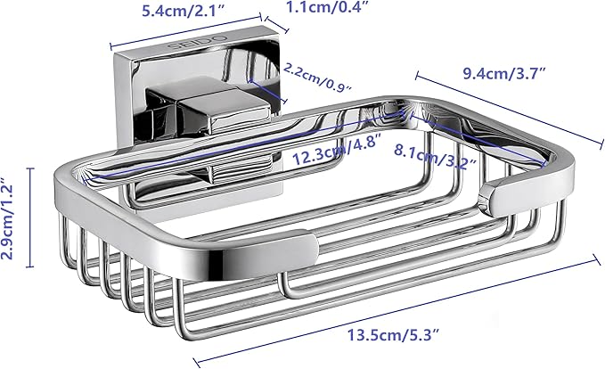 SEIDO Soap Dish for Shower, 304 Stainless Steel Bar Soap Holder for Bathroom & Kitchen, Polished Chrome Soap Tray for Shower, 4.8" L x 3.2" W Internal