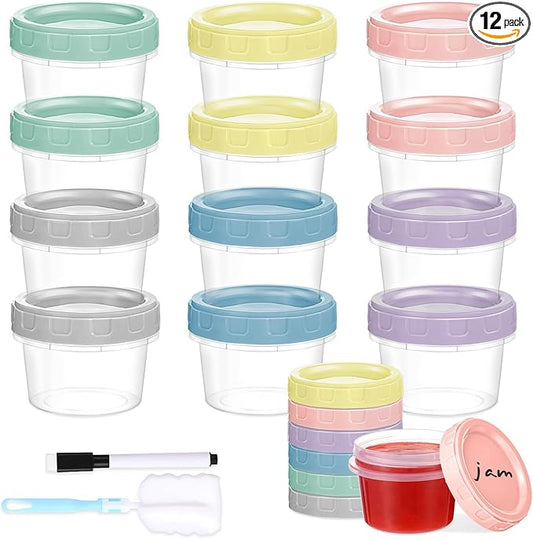 Yomarket 12pcs 2 oz Salad Dressing Container To Go Small Sauce Containers with Lids, Reusable Condiment Cups for Lunch Box, Leakproof, Freezer, Microwave & Dishwasher Safe