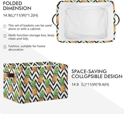 Pineapple Pattern Storage Basket Bin, Large Cube Storage Box Canvas Collapsible Storage Organizer for Home Office Closet - 15 L x 11 W x 9.5 H