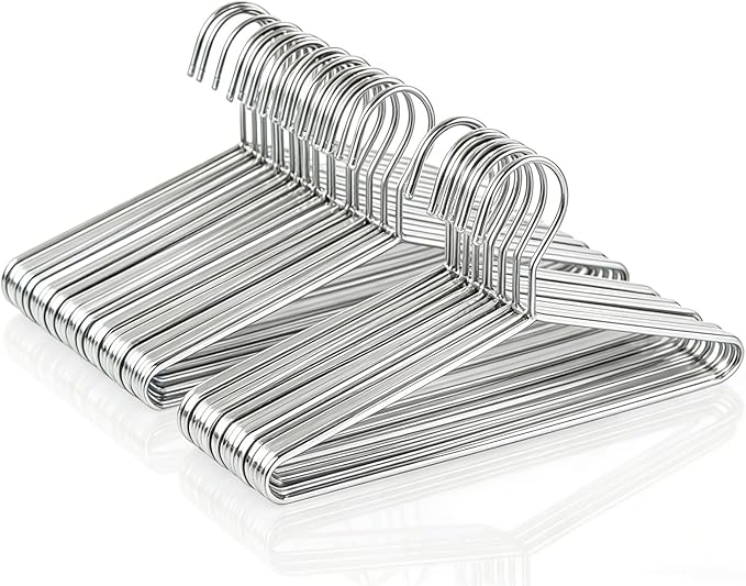 50 Pack Metal Coat Hangers Clothing Hangers Heavy Duty, Stainless Steel for Coat Clothes Shirt Suit Pant, 16.4 Inch Silver Wire Hanger