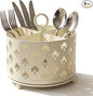 NelyBet 360°Rotating Utensil Caddy Countertop - Bee Silverware Caddy Holder with 4 Compartment - Mesh Cutlery Caddy Holder with Handle for Party Kitchen Counter Office Cream White