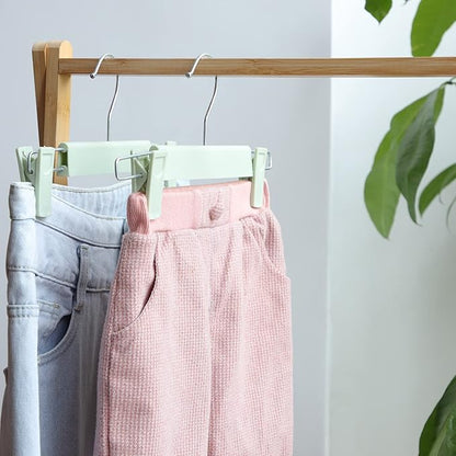 NORTHERN BROTHERS 30 Pack Plastic Pants Hangers with Clips, Adjustable Non-Slip Skirt Hangers for Women, Closet Hangers for Trousers & Shorts, Green