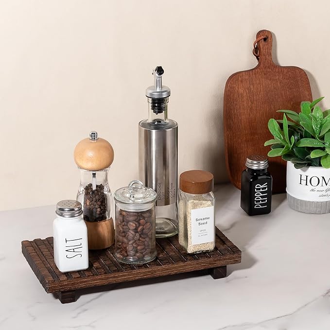 Bathroom Tray Rustic Farmhouse Bathroom Decor Wood Display Stand Riser Kitchen Soap Dish Holder for Vanity, Countertop, Sink, 11 * 5.5 Dark Brown