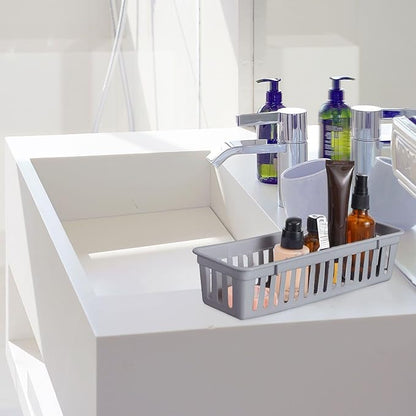 Domensi 12 Pack Slim Plastic Storage Baskets Tray for Organizing 10.25x3.25x2.5 Inch Small Narrow Storage Bins Stackable Drawer Pencil Trays Holder for Desk Garage Cabinet Container (Gray)