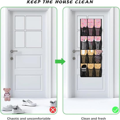Over Door Hanging Organizer - 12 Reinforced Pockets for Diapers, Cleaning Supplies, Toys, Anti-Slip Metal Hooks,Ice Cream