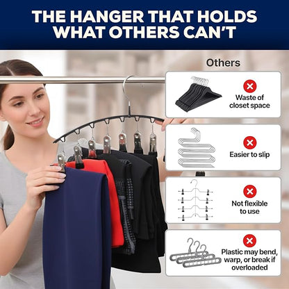 Legging Hangers Space Saving Legging Organizer for Closet with 10 Clips Each, Metal Yoga Pants Hanger Holds 20 Leggings Multi Clip Pants Hangers Space Saving | 2 Pack