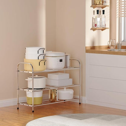 3 Tier Expandable Shoe Rack for Closet, Stainless Steel Shoe Shelf, Strong Weight Capacity Shoes Organizer, Easy to Install and Saving Space Standing Shelf with Sturdy Frame(3 Tier)