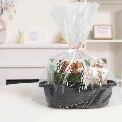 MEGASKET Small Rope Basket, Baskets for Gifts Empty, Cute Woven Basket for Dog Toy, Cat Toy Bin Box, Wicker Organizing Basket for Book, Baby Diaper, Towels, Snack, 13” x 9” x 5”, Dark Gray