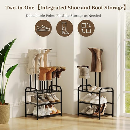 Kitsanery Shoe Rack - 3-Tier Metal Boot Rack Organizer for Entryway, Closet & Garage, Free Standing Shoe Shelf for Storage Tall Boots, Sneakers, Cowboy Boots, Black (Small - 4 Pairs)