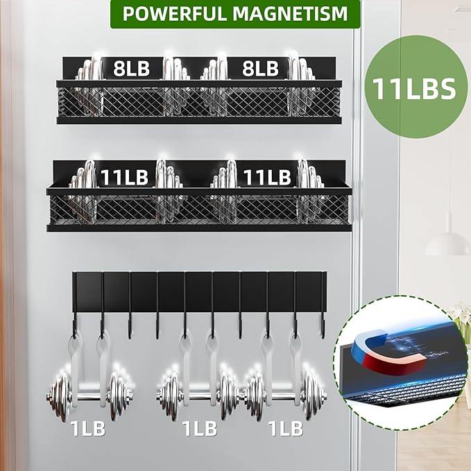 Magnetic Spice Rack for Refrigerator, 5 Pack Magnetic Shelf for Refrigerator, Moveable Fridge Magnetic Spice Racks with 10-Hook Rack for Kitchen Organizers and Storage