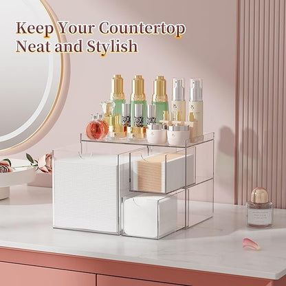 Youdepot Clear Acrylic Face Towel Holder with 3 Drawers, All-in-One Bathroom Vanity Organizer for Disposable Face Towels, Cotton Pads, Swabs and Skincare Tools