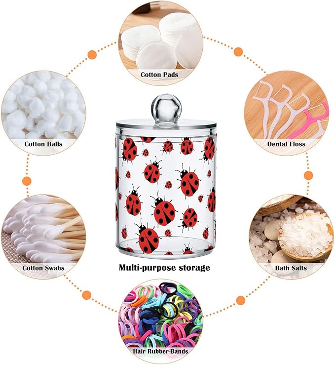 ALAZA 2pcs Animal Ladybird Cartoon Qtip Holder Dispenser 14 oz Bathroom Storage Clear Apothecary Jars Containers Cotton Ball,Cotton Rounds,Floss Picks, Hair Clips, Food