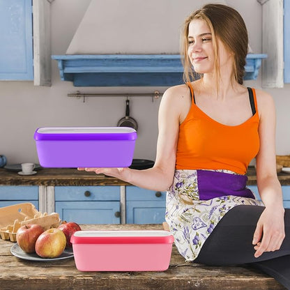 Ice Cream Containers Set of 2, 1.5 Quart Ice Cream Tub, Reusable Homemade Ice Cream Tubs with Stackable Freezer Storage Container for Yogurt, Sorbet, Gelato (Purple+Pink==2Pack)
