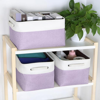 Foldable Storage Bin Collapsible Fabric Storage Basket Cube with Durable Handles Closet Organizer Bins for Organizing Shelves Drawers, Set of 3, 15" x 10" x 9.5", Purple