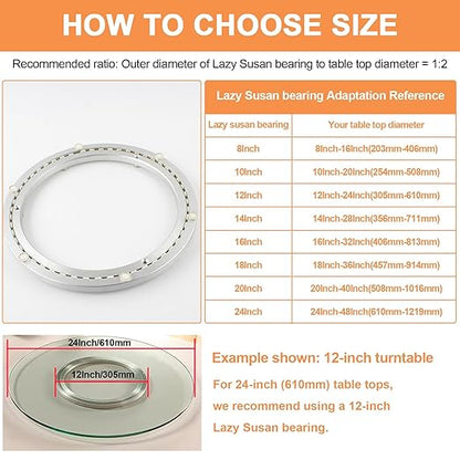 TamBee 24 Inch Lazy Susan Hardware Heavy-Duty Mute Lazy Susan Bearing 600lb Capacity Bearing Turntable Ring Mechanism Kit for Smooth Rotation, Universal Hardware for DIY Projects, Table (Base Only)