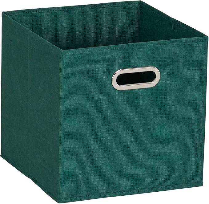Household Essentials Foldable Fabric Storage Cubes 6-Pack – 11x11x11 Stackable Non-Woven Bins with Chipboard Sides & Grommet Handles – Closet, Shelf, Nursery, or Office Organizer – Forest Green