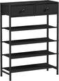 Shoe Rack, 5 Tier Shoe Organizer with 2 Drawers, Metal Shoe Storage for 16-20 Pairs of Shoes with Fabric Shelves and Wooden Top, Narrow Shoe Shelf for Closet Entryway Black