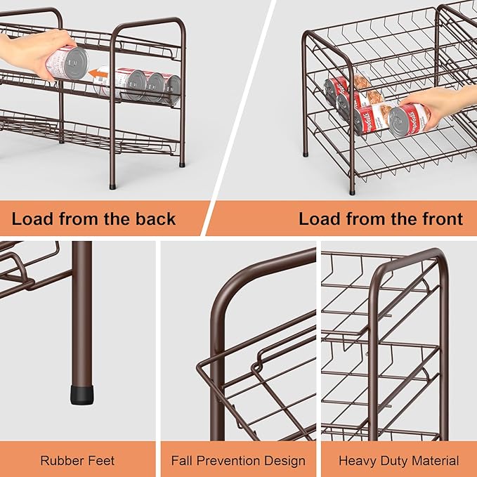 NANANARDOSO Can Organizer for Pantry, 3 Tier Can Dispenser Rack Holds up to 72 Cans, Can Storage Organizer Holder for Canned Food Storage Kitchen Cabinets or Pantry Shelf Countertop, Brown
