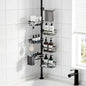 Shower Caddy Organizer Tension Pole, Rustproof 6-Pack Corner Shelf with 30-120 Inch Adjustable Shower Rack for Inside Shower, Extra Towel Bar & Soap Dish for Bathroom Organizers and Storage, Black