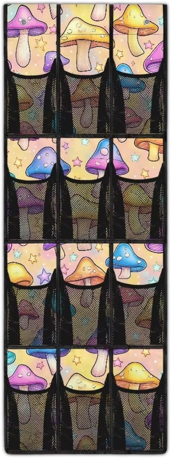 Mushroom Over The Door Organizer Decor Nursery Storage with 12 Large Pockets,Nursery Organizers and Storage,Stable Spice Rack for Kitchen,Behind Door Bag for Bathroom,Bedroom