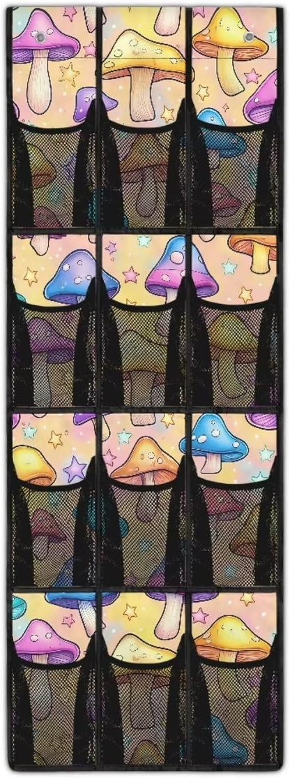 Mushroom Over The Door Organizer Decor Nursery Storage with 12 Large Pockets,Nursery Organizers and Storage,Stable Spice Rack for Kitchen,Behind Door Bag for Bathroom,Bedroom