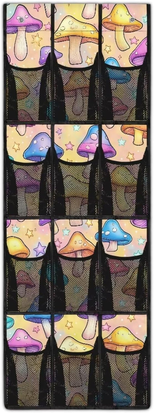 Mushroom Over The Door Organizer Decor Nursery Storage with 12 Large Pockets,Nursery Organizers and Storage,Stable Spice Rack for Kitchen,Behind Door Bag for Bathroom,Bedroom