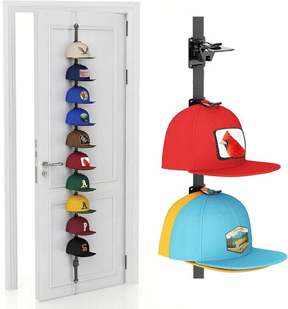 AXU Hat Rack for Door, Hat Organizer for Baseball Caps, Over the Door Hat Storage Organizer - Holds 10-20 Caps | Black, 1 Straps