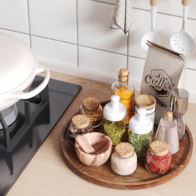 VERTORGAN Lazy Susan Organizer for Kitchen,Acacia Wood Turntable for Cabinet, Pantry, Table, Countertop, Vanity, Spice Rack（Large）