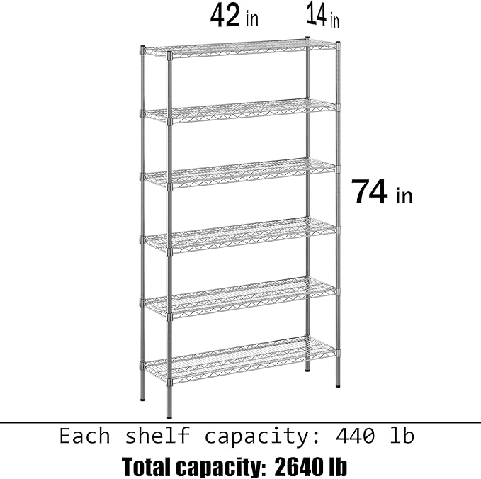 14" Deep x 42" Wide x 74" Height Wire Shelving Kit | 6-Tier | NSF Commercial Storage Rack Unit
