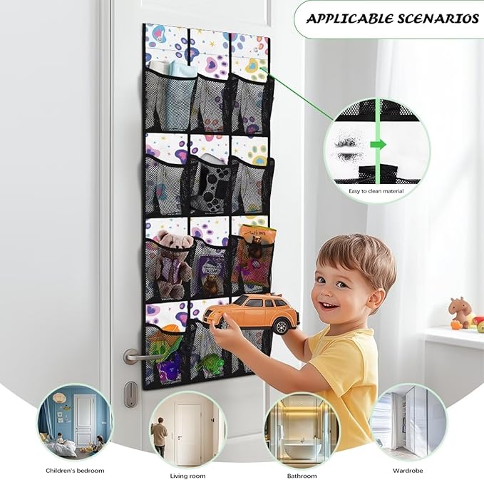 Colored Dog Paw Hanging Storage Bags,Shoe Organizer Door Hanger with 12 Mesh Large Pockets,Space Saver Hanging Shoe Storage Hanging Bag
