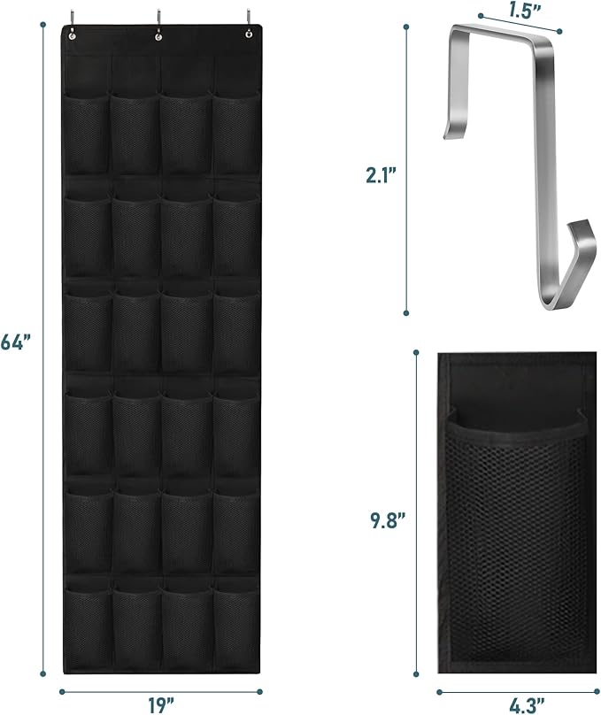 24 Large Pockets Upgraded Over the Door Shoe Organizer, Enhanced Hanging Solution Holder Closets, Shoe Cabinets for Everyone