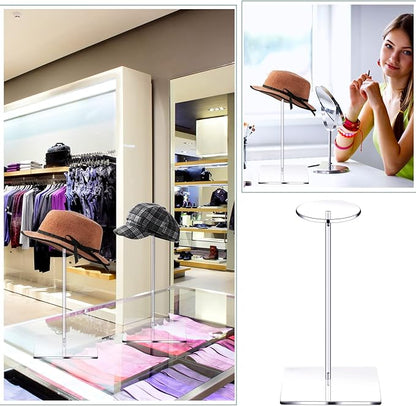 Yookeer 2 Set 16 Inch Clear Acrylic Hat Stands and Wig Display Rack Stands for Multiple Hats Display Tabletop Baseball Caps Watch Tabletop (Square Bottom)