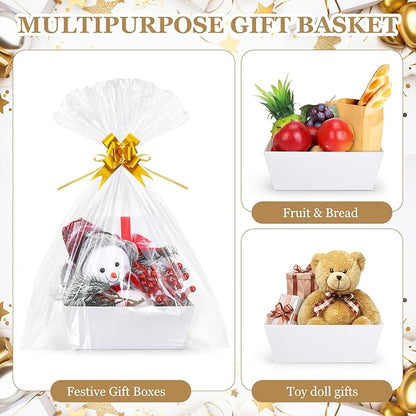 AFOROEOA 6PACK Baskets For Gifts Empty, 10x12”Thick White Gift Basket with 6 Bows 6 Bags Empty Gift Baskets for Christmas, Valentine’s Day, Easter, Birthdays, Valentine’s Day Wrapping Gift