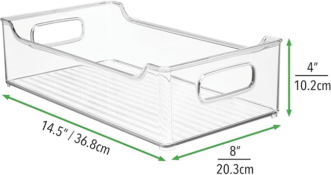 mDesign Wide Plastic Kitchen Storage Container Bins with Handles -Organization in Pantry, Cabinet, Refrigerator or Freezer Shelves - Food Organizer for Fruit, Yogurt, Squeeze Pouches - Clear