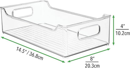 mDesign Wide Plastic Kitchen Storage Container Bins with Handles -Organization in Pantry, Cabinet, Refrigerator or Freezer Shelves - Food Organizer for Fruit, Yogurt, Squeeze Pouches - Clear