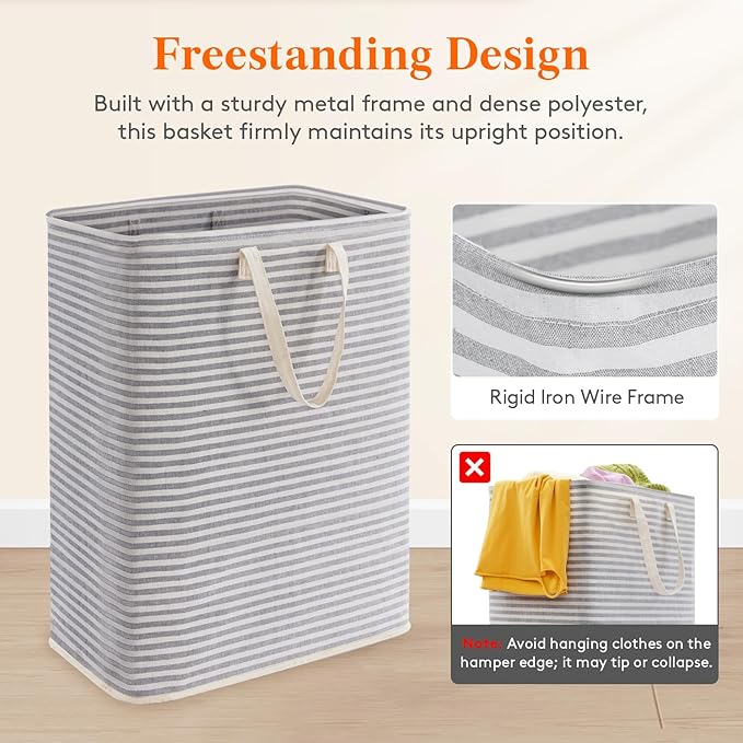 Lifewit 125L Large Collapsible Laundry Hamper, Tall Foldable Dirty Clothes Baskets Waterproof, Freestanding Design with Easy Carry Handles in Dorm Bedroom Bathroom College, Grey