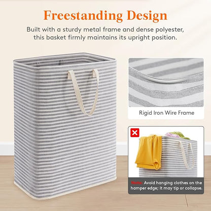 Lifewit 125L Large Collapsible Laundry Hamper, Tall Foldable Dirty Clothes Baskets Waterproof, Freestanding Design with Easy Carry Handles in Dorm Bedroom Bathroom College, Grey